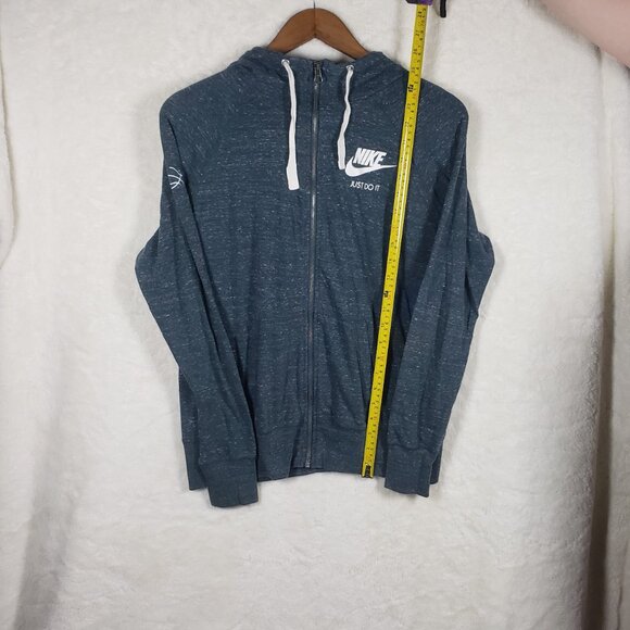 Nike Gym Vintage Full Zip Hoodie Slate Navy Blue Heathered Large Athleisure Y2K - Picture 5 of 8
